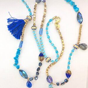 SARA BELLA Gold Tone Blue Glass Turquoise Abalone Chip Beaded Necklace